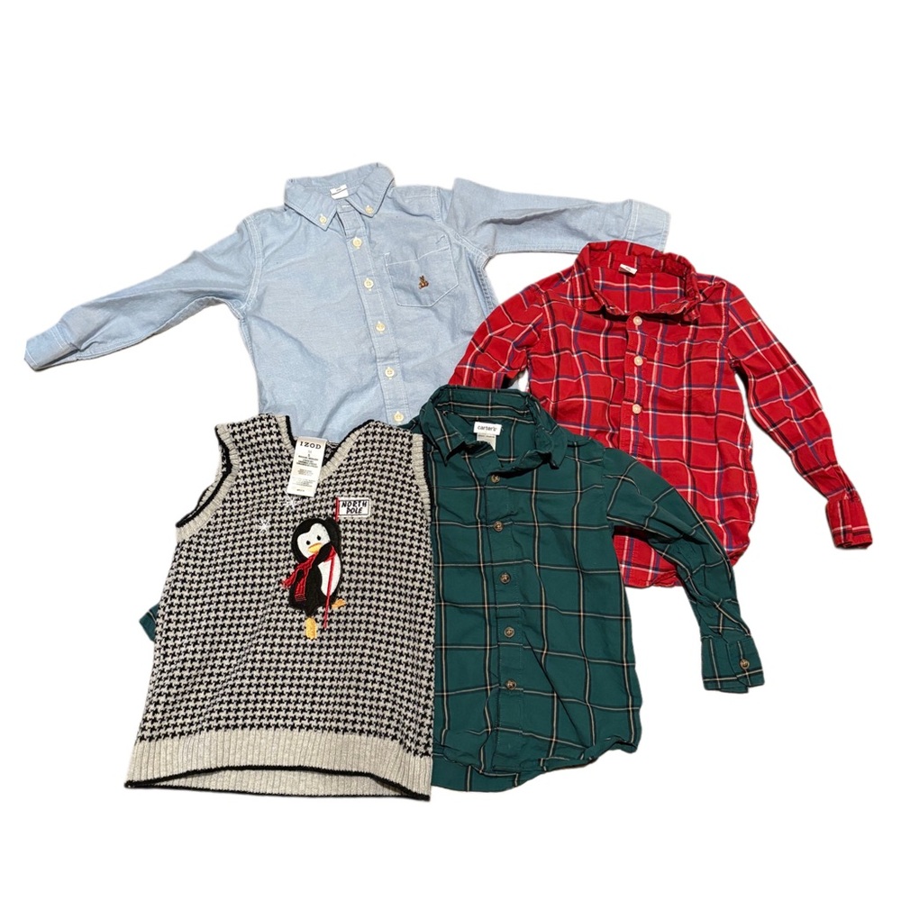 Gap Carters & Izod Boys Shirts and‎ Vest Bundle Green Red Plaid Holiday Size 4T